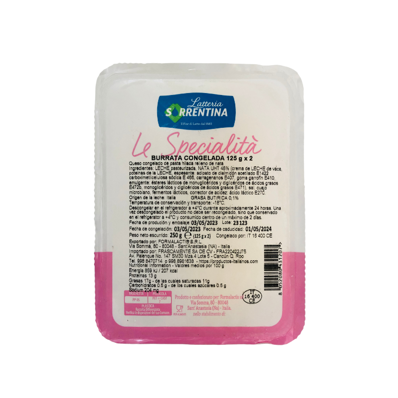 BURRATA CONGELADA ITALIANA SORRENTINA 2x125gr (250gr)