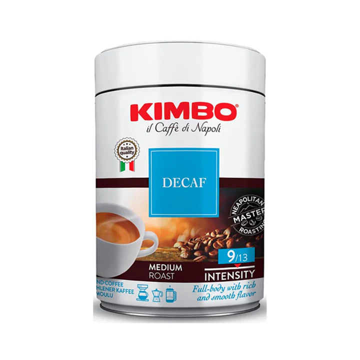 CAFE TOSTADO Y MOLIDO DESCAFEINADO EN LATA KIMBO 250GR