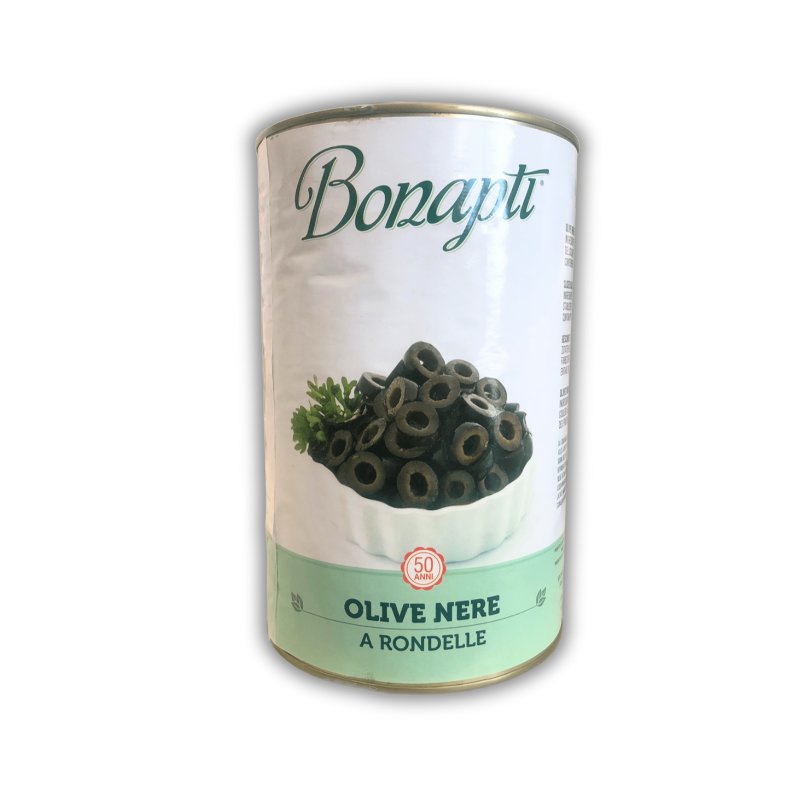 ACEITUNA NEGRA REBANDA BONAPTI 4.3KG / MASA DRENADA 2KG